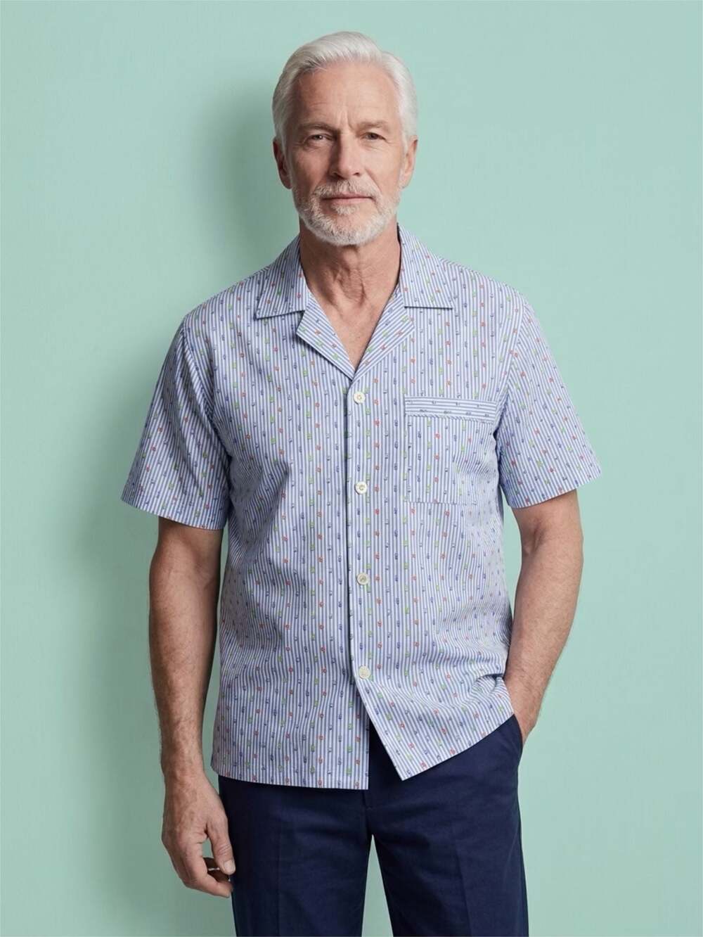 Arturo Calle Men's Short Sleeve Striped Camp Collar Pajama Shirt